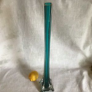 Large Soliflore Art Glass Vase, 1960s Green and Clear Glass